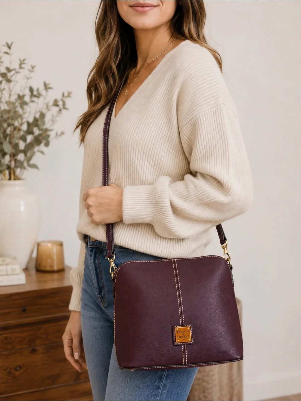 DOONEY & BOURKE TRIXIE PLUM WINE SAFFIANO LEATHER CROSSBODY BAG NWT